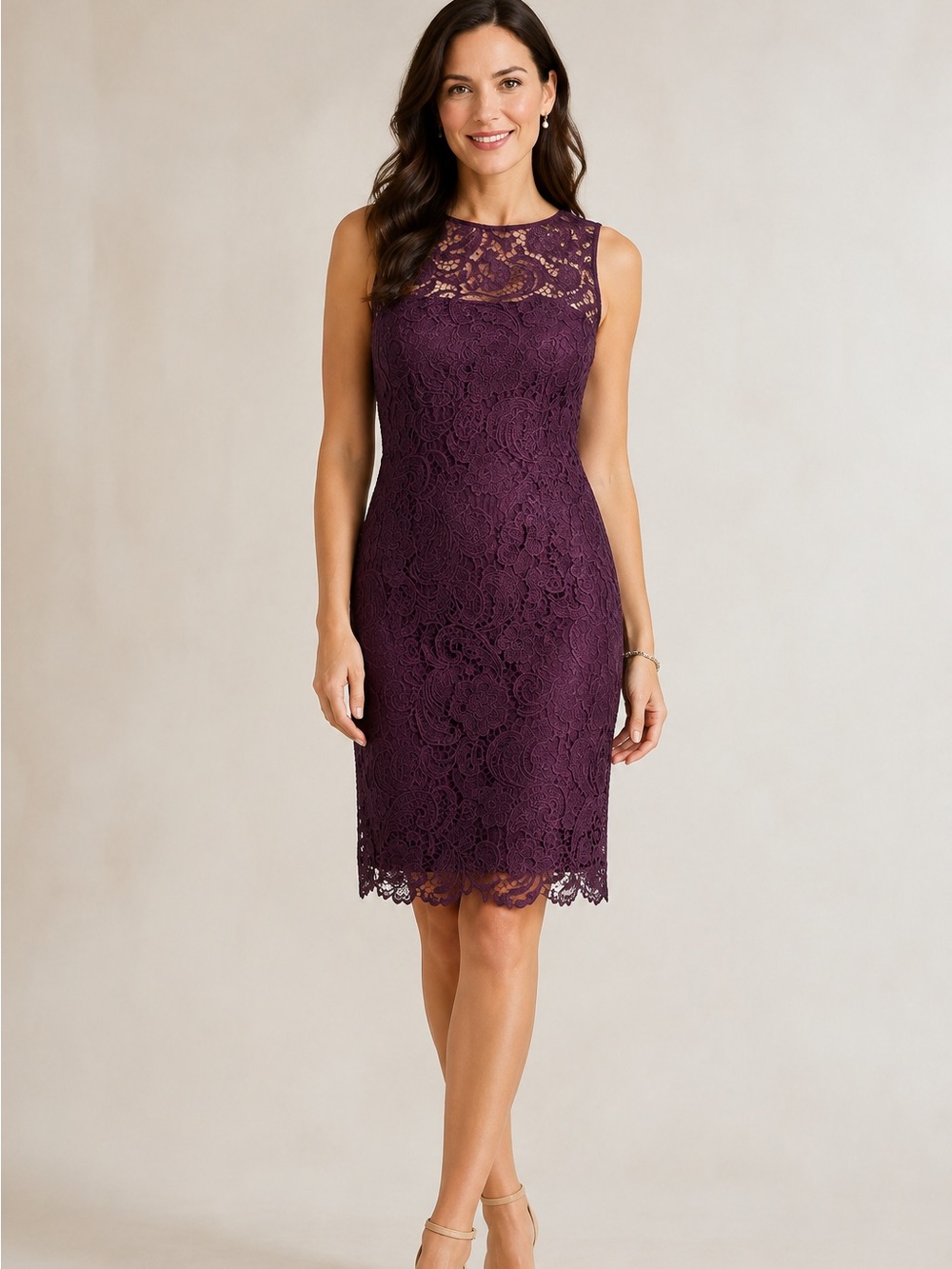 Adrianna Papell Plum Lace Cocktail Sheath Dress